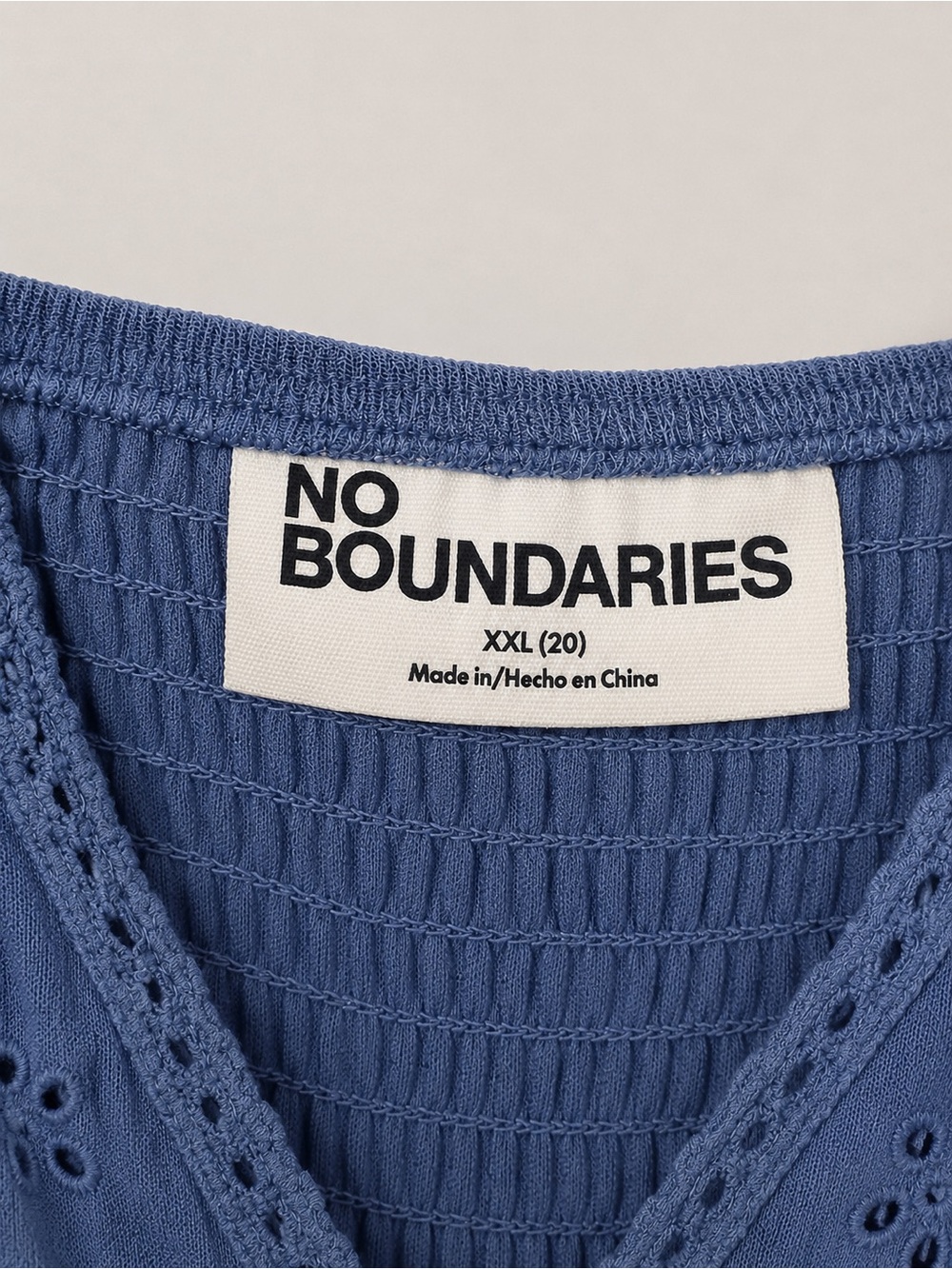 No Boundaries Blue Eyelet Smocked Top - Picture 2 of 2